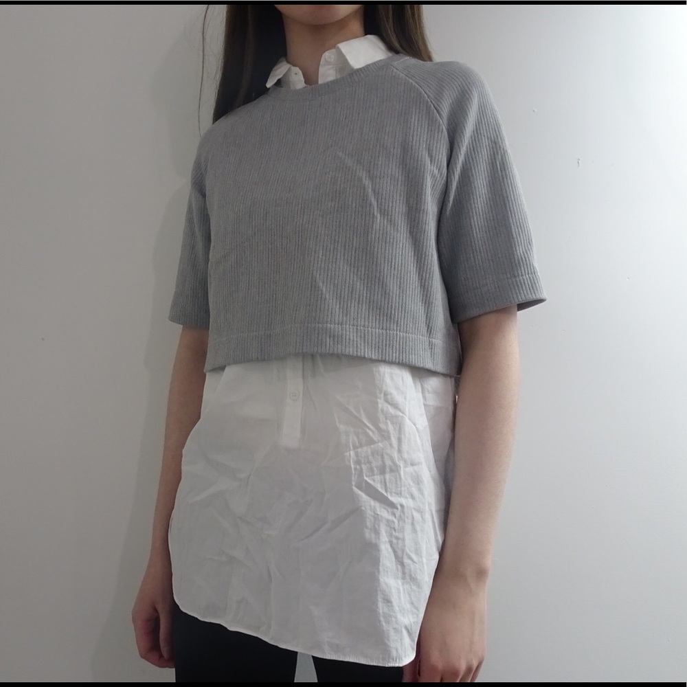 GREY CROP TOP WITH WHITE SHIRT